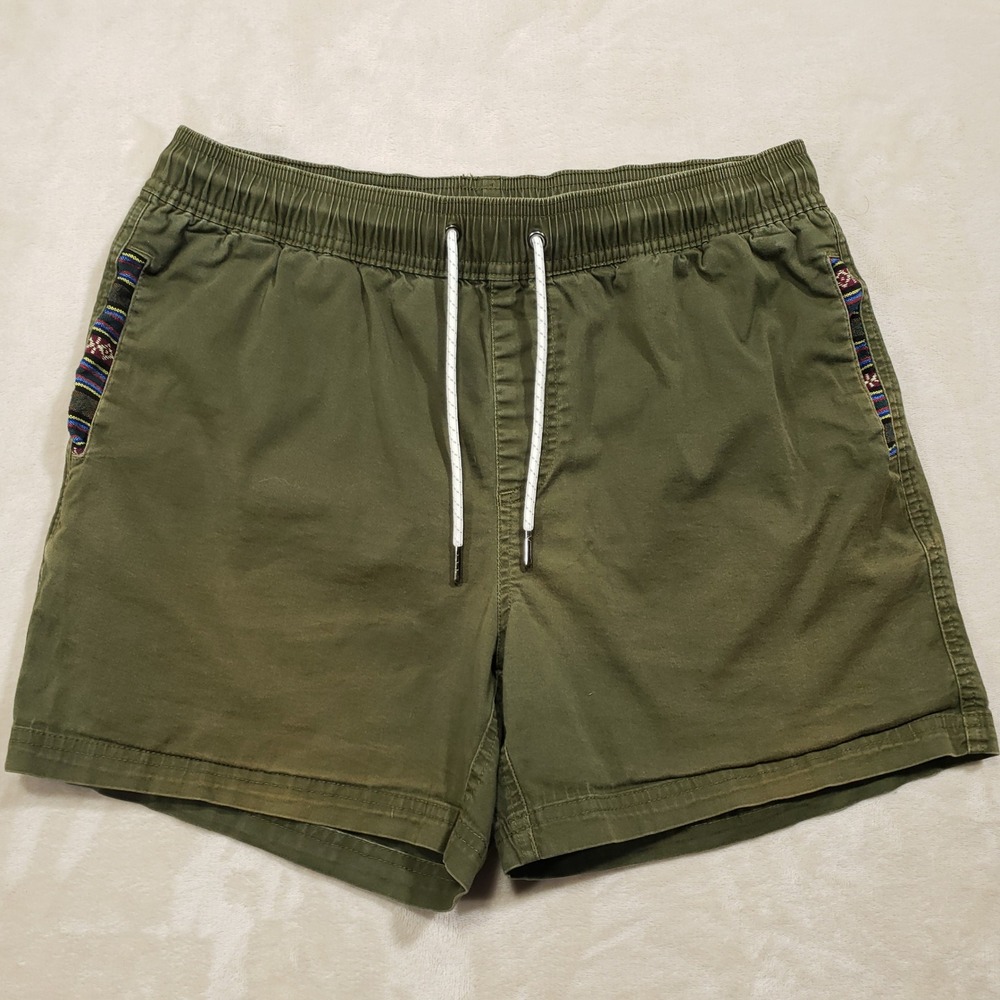 Wowie Shorts Womens Medium Olive Green Aztec Trim Stretch Cotton Casual